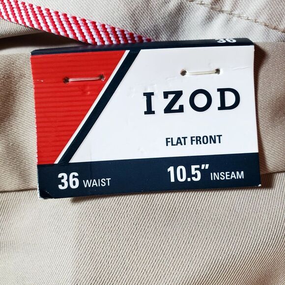 IZOD Shorts Golf 36 NEW The Driver Cool & Dry Khaki Shorts Tan Flat Front NWT - Picture 5 of 11